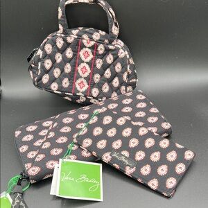 Vera Bradley Black and Pink Quilted Bag Set